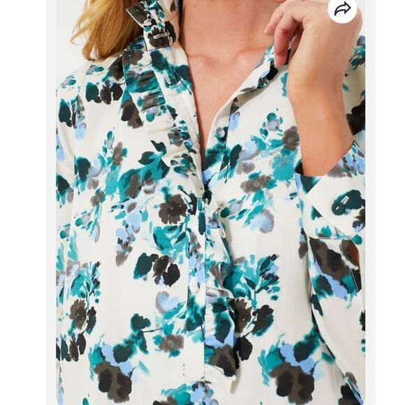 TUCKERNUCK Budding Bluebell Tate Shirt Ruffle Collar Dress in Blue Blooms Size L - Picture 4 of 12